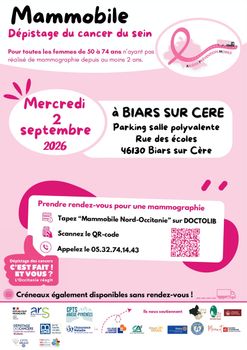 La Mammobile revient sur le territoire les 2 et 3 septembre : profitez-en pour prendre soin de votre santé ! (dépistage cancer du sein et cancer du col de l'utérus)