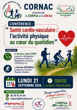 Conférence "Santé cardio-vasculaire : l'activité physique au coeur du quotidien" le lundi 21 septembre 2026 à 18h30 à Cornac