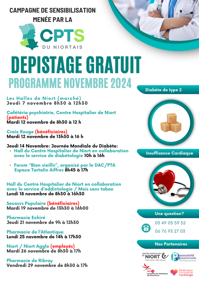 DEPISTAGE Diabète type 2 et Insuffisance cardiaque - Novembre 2024