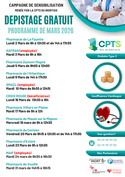 DEPISTAGE Diabète type 2 et Insuffisance cardiaque – Mars 2026