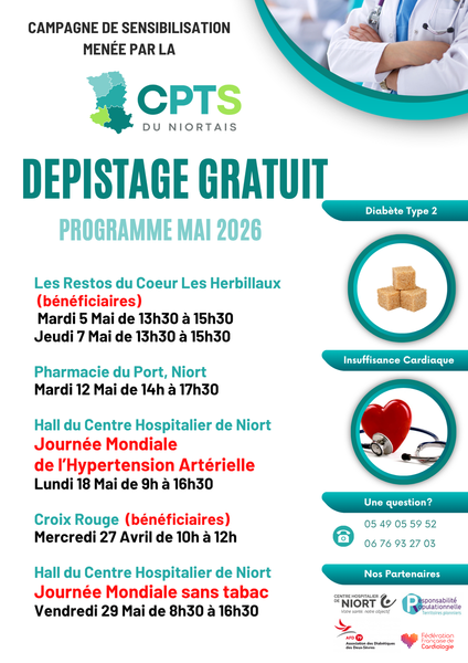 DEPISTAGE Diabète type 2 et Insuffisance cardiaque – Mai 2026. 