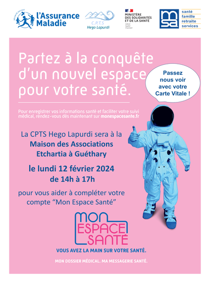 Atelier "Mon Espace Santé" à la Maison des Associations de Guéthary lundi 12 février à 14h